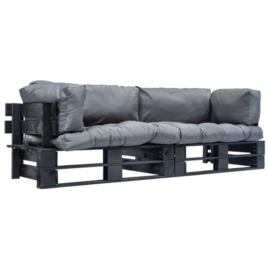 Outdoor-Sofa-Set Paletten mit Kissen in Grau Kiefernholz
