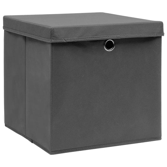 Aufbewahrungsboxen mit Deckel 4 Stück Grau 32×32×32 cm